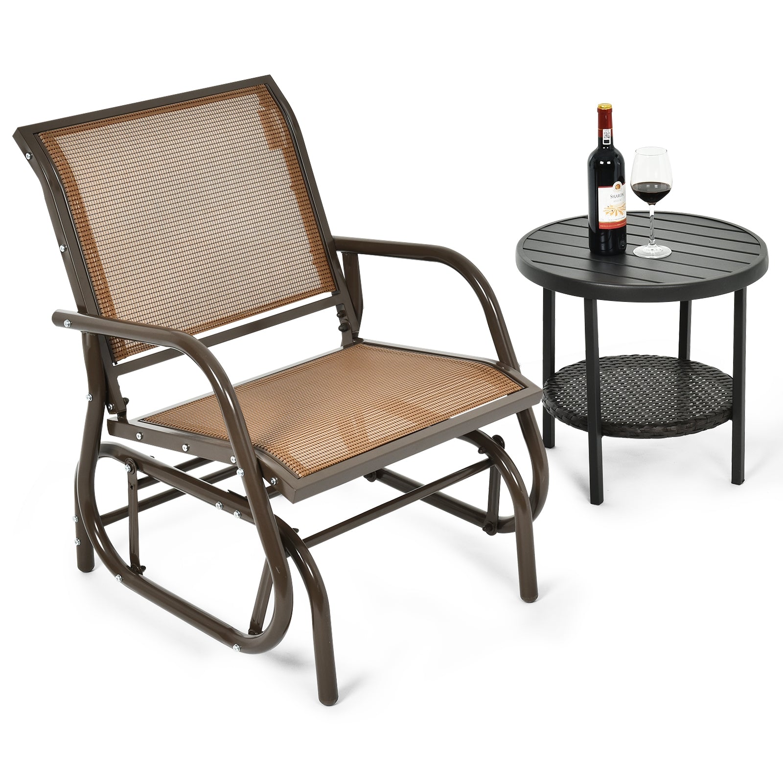 Outdoor Single Swing Glider Rocking Chair with Armrest-Brown