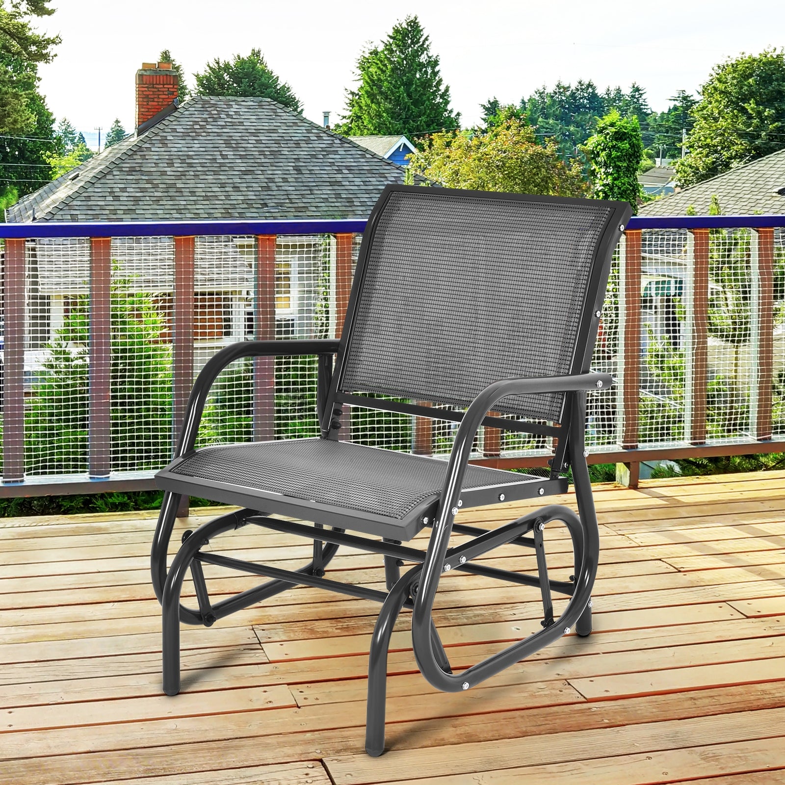 Outdoor Single Swing Glider Rocking Chair with Armrest-Gray