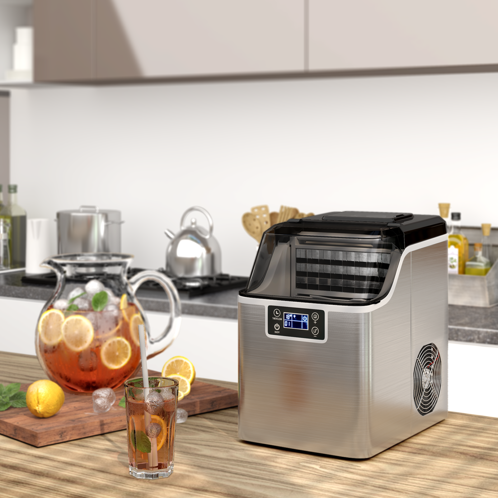 Electric Countertop Ice Maker with Ice Scoop and Basket-Sliver