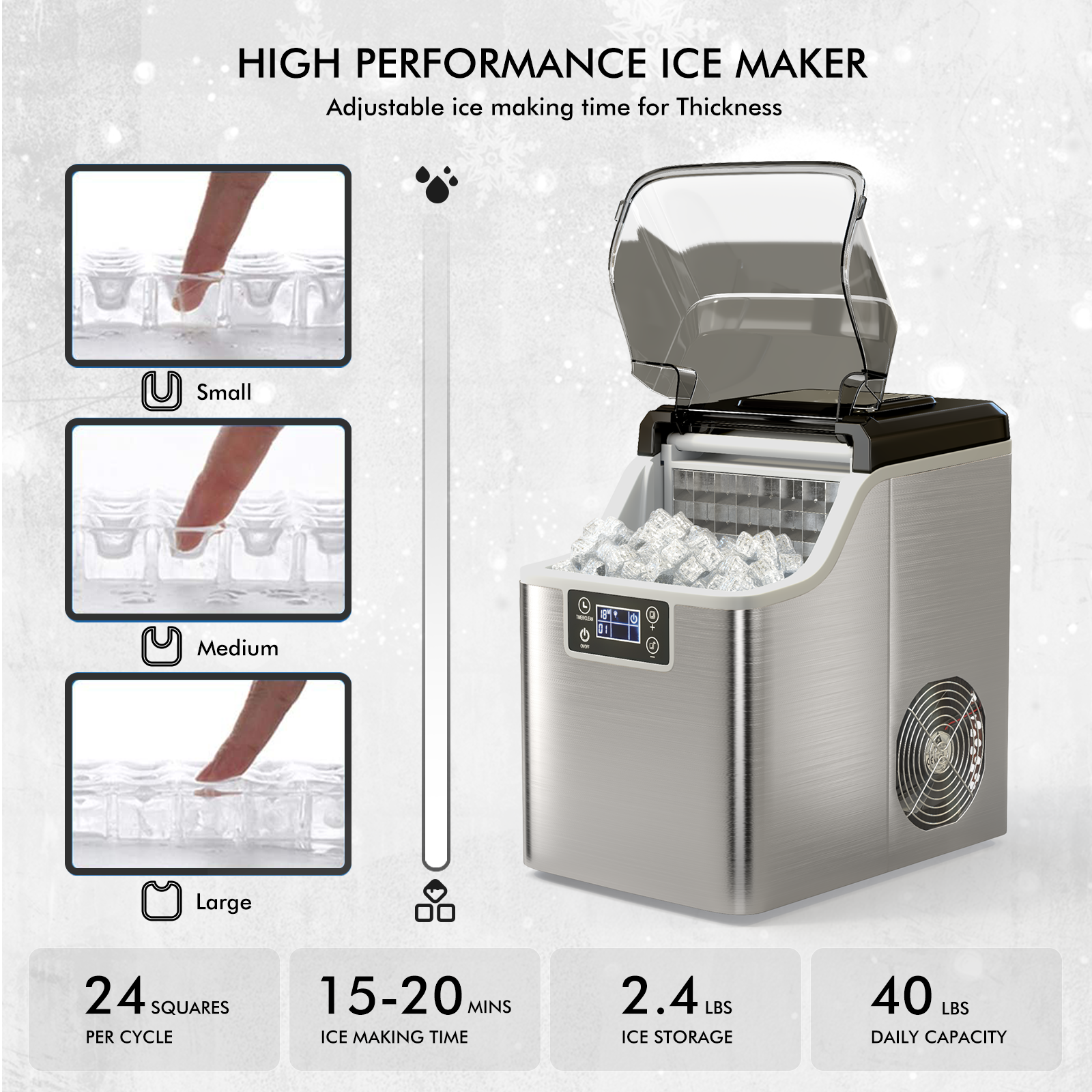 Electric Countertop Ice Maker with Ice Scoop and Basket-Sliver