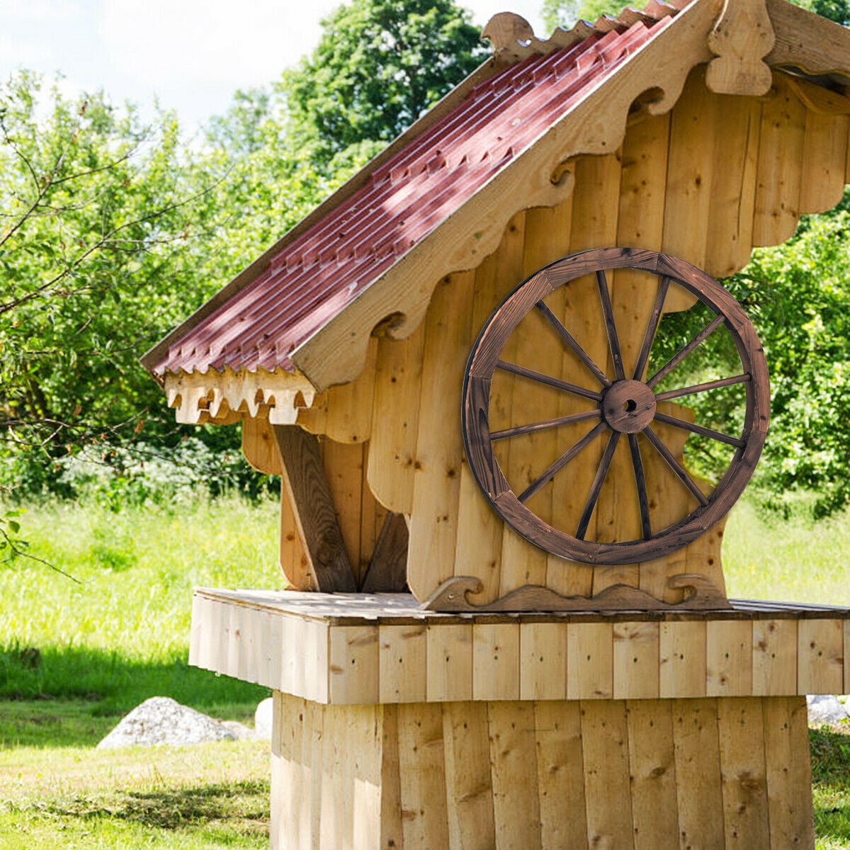 Set of 2 30-inch Decorative Vintage Wood Wagon WheelÂ 