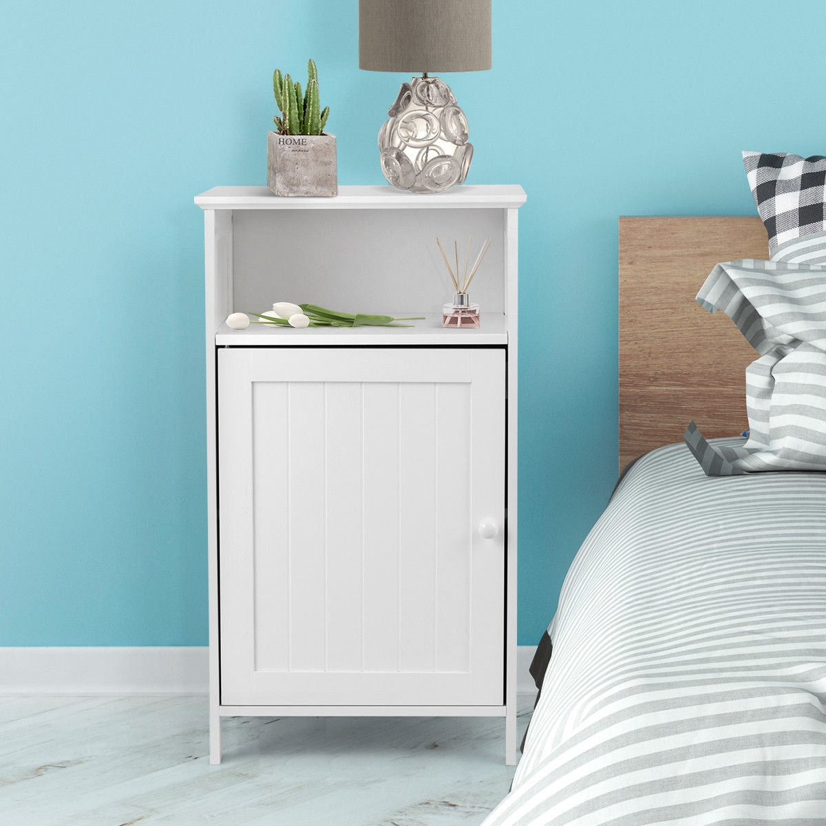 Bathroom Freestanding  Adjustable Shelf Floor Storage Cabinet-White