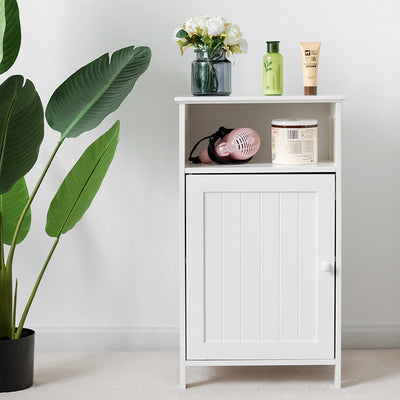 Bathroom Freestanding  Adjustable Shelf Floor Storage Cabinet-WhiteÂ 