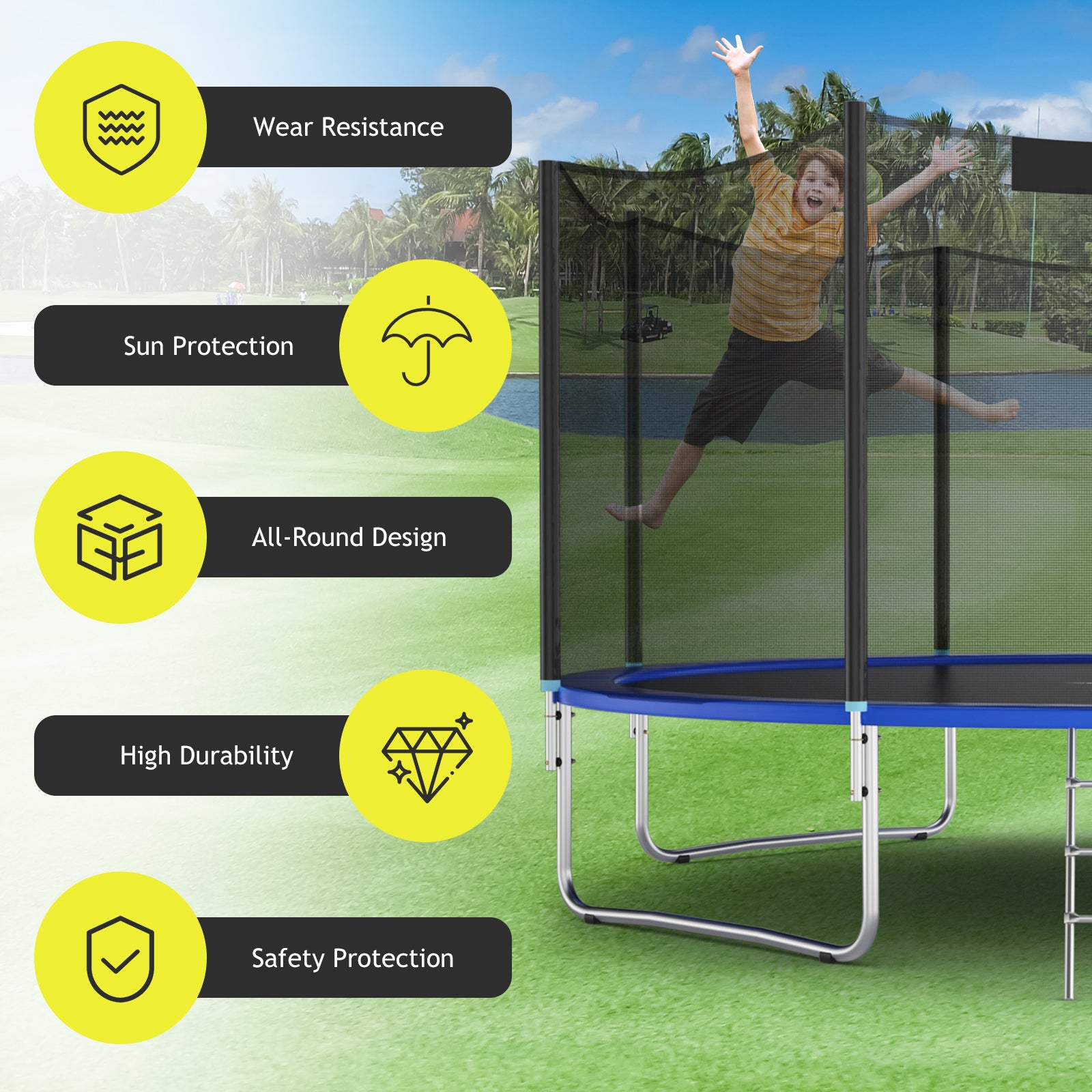 Trampoline Replacement Protection Enclosure Net with Zipper-14ft