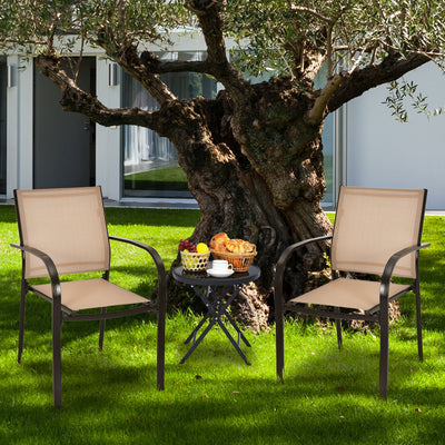 Set of 2 Patio Stackable Dining Chairs with Armrests Garden Deck-BrownÂ 