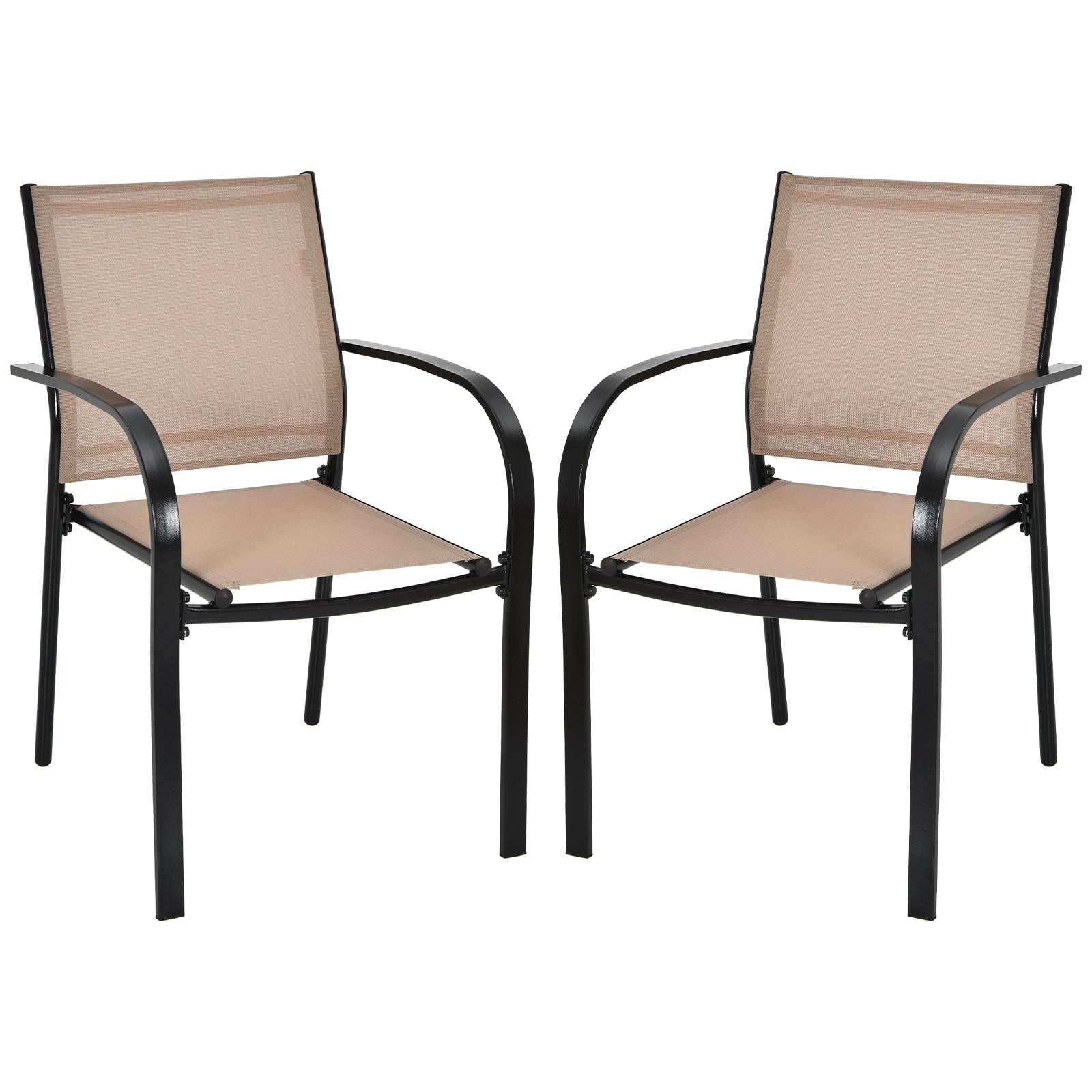 Set of 2 Patio Stackable Dining Chairs with Armrests Garden Deck-Brown