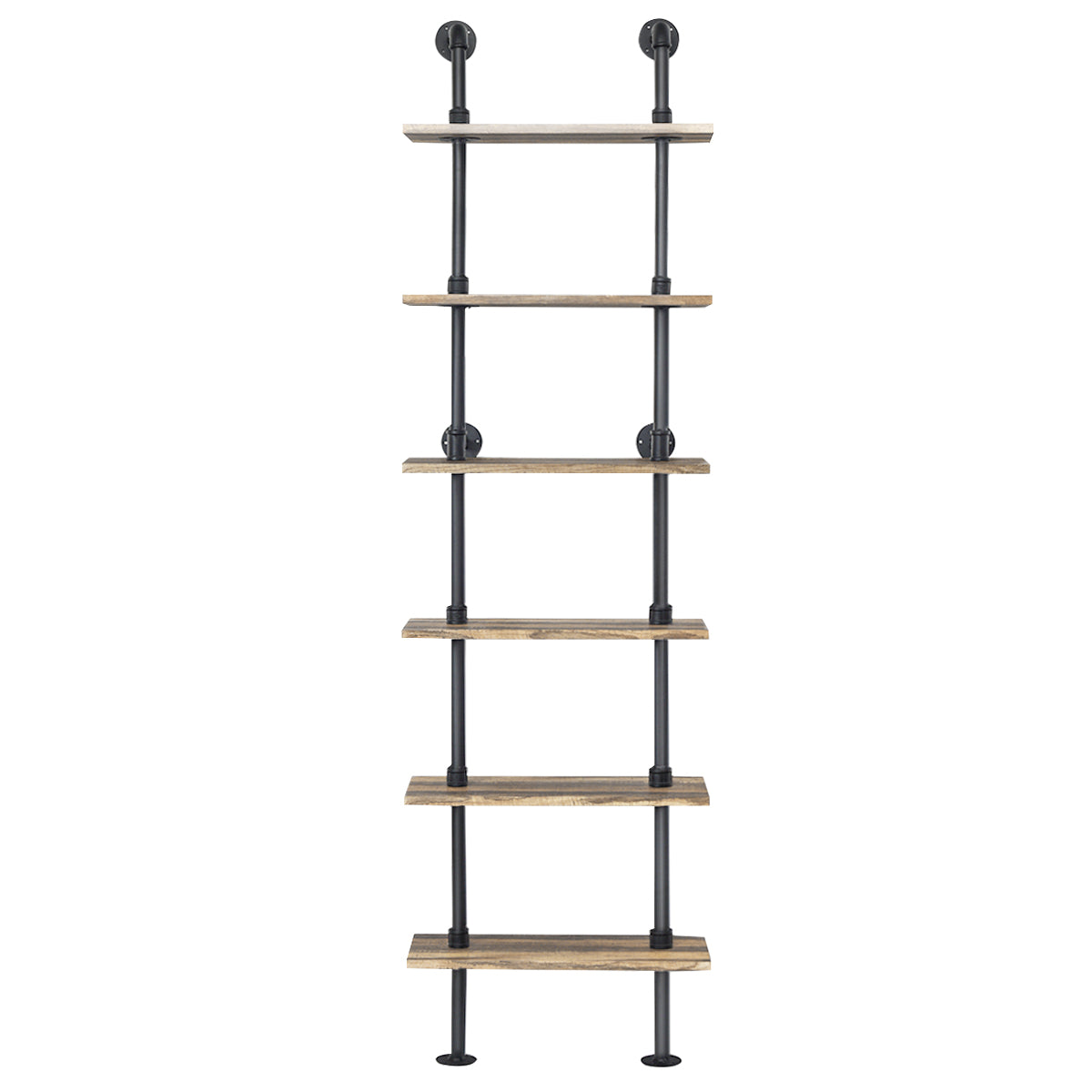 6-Tier Industrial Wall Mounted Pipe Shelves