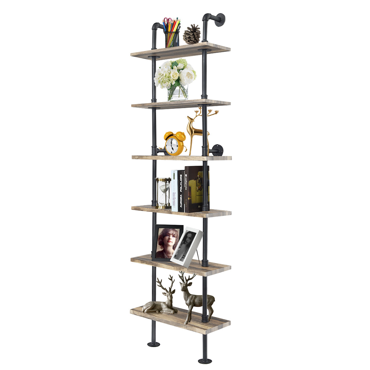 6-Tier Industrial Wall Mounted Pipe Shelves