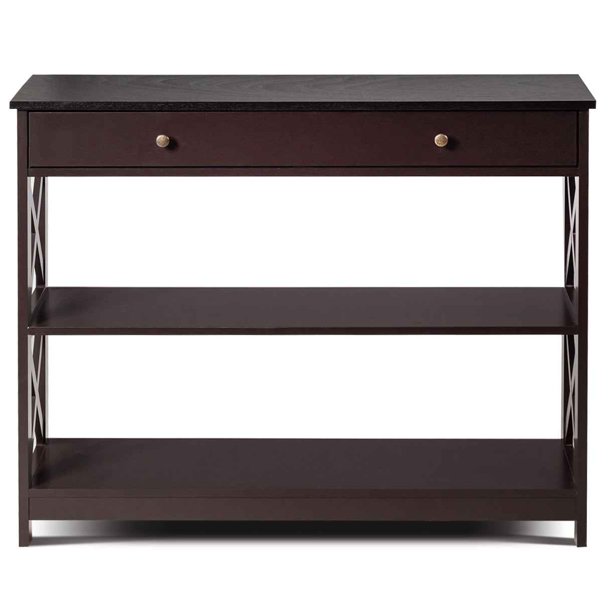 Console Table 3-Tier with Drawer and Storage Shelves-Dark BrownÂ 