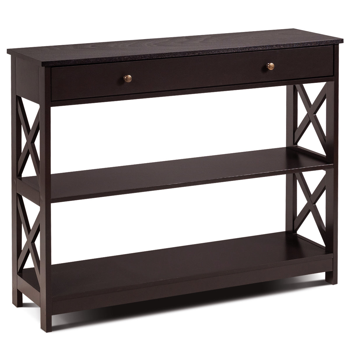 Console Table 3-Tier with Drawer and Storage Shelves-Dark BrownÂ 