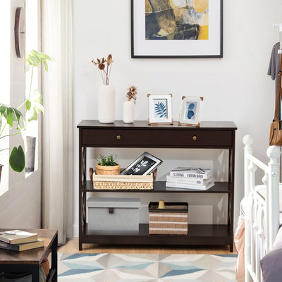 Console Table 3-Tier with Drawer and Storage Shelves-Dark BrownÂ 