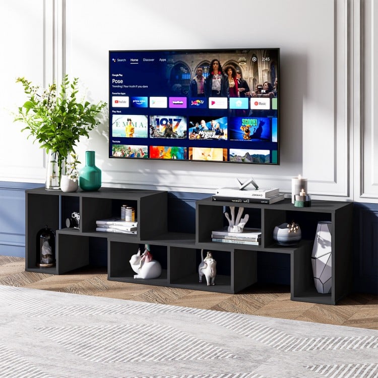 3 Pieces Adjustable TV Stand for TVs up to 65 Inch with Shelves-Mixed Black