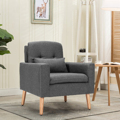 Linen Fabric Single Sofa Armchair with Waist Pillow for Living Room-GrayÂ 