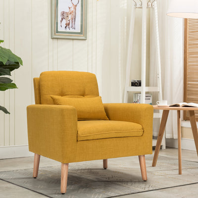 Linen Fabric Single Sofa Armchair with Waist Pillow for Living Room-YellowÂ 