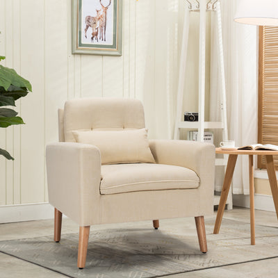 Linen Fabric Single Sofa Armchair with Waist Pillow for Living Room-BeigeÂ 