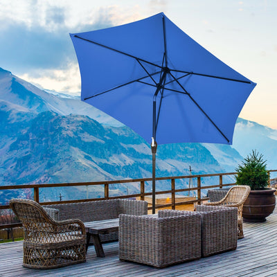 9ft Patio Market Table Umbrella with Push Button Tilt and Crank-BlueÂ 