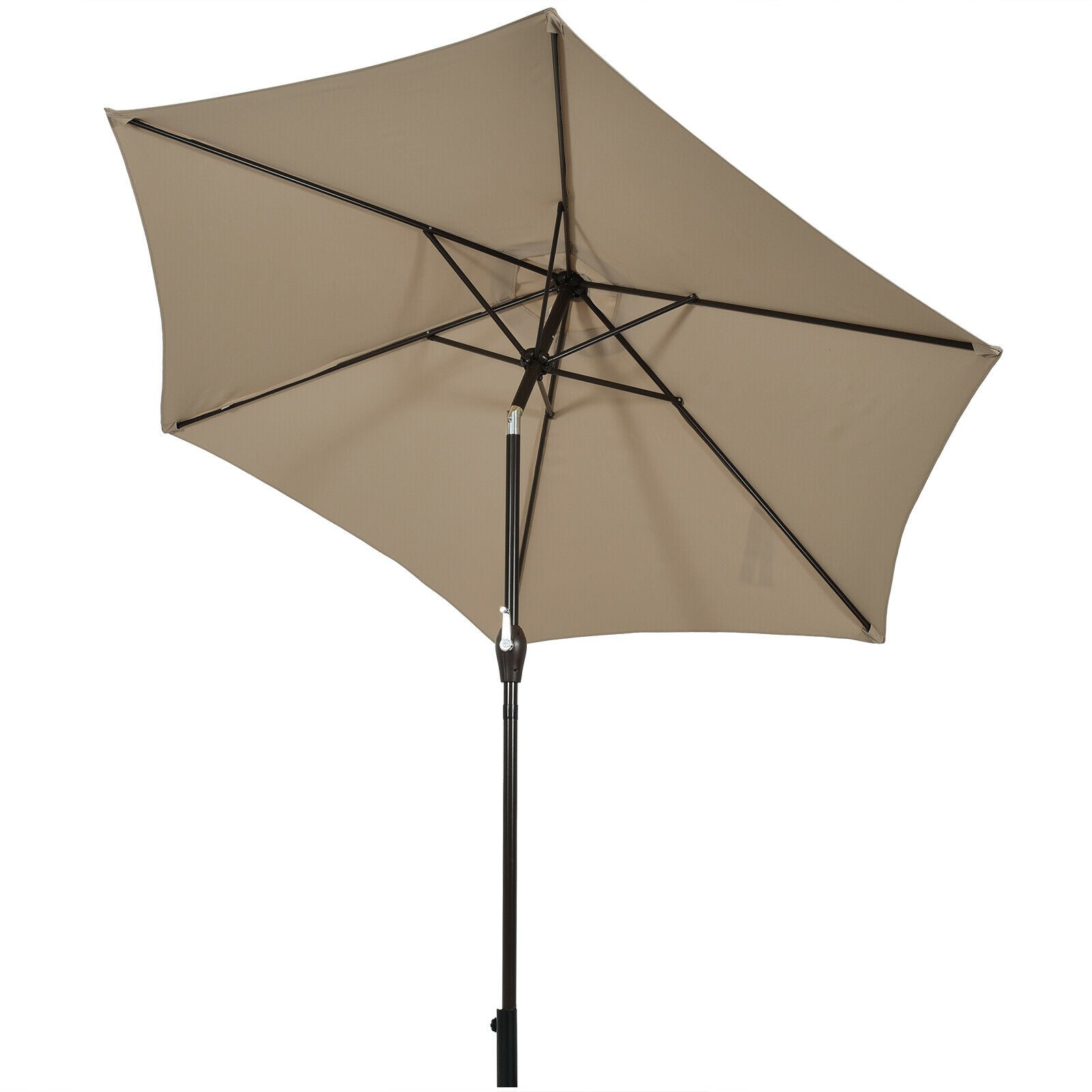 9FT Patio Umbrella Patio Market Steel Tilt W/ Crank Outdoor Yard Garden-Tan