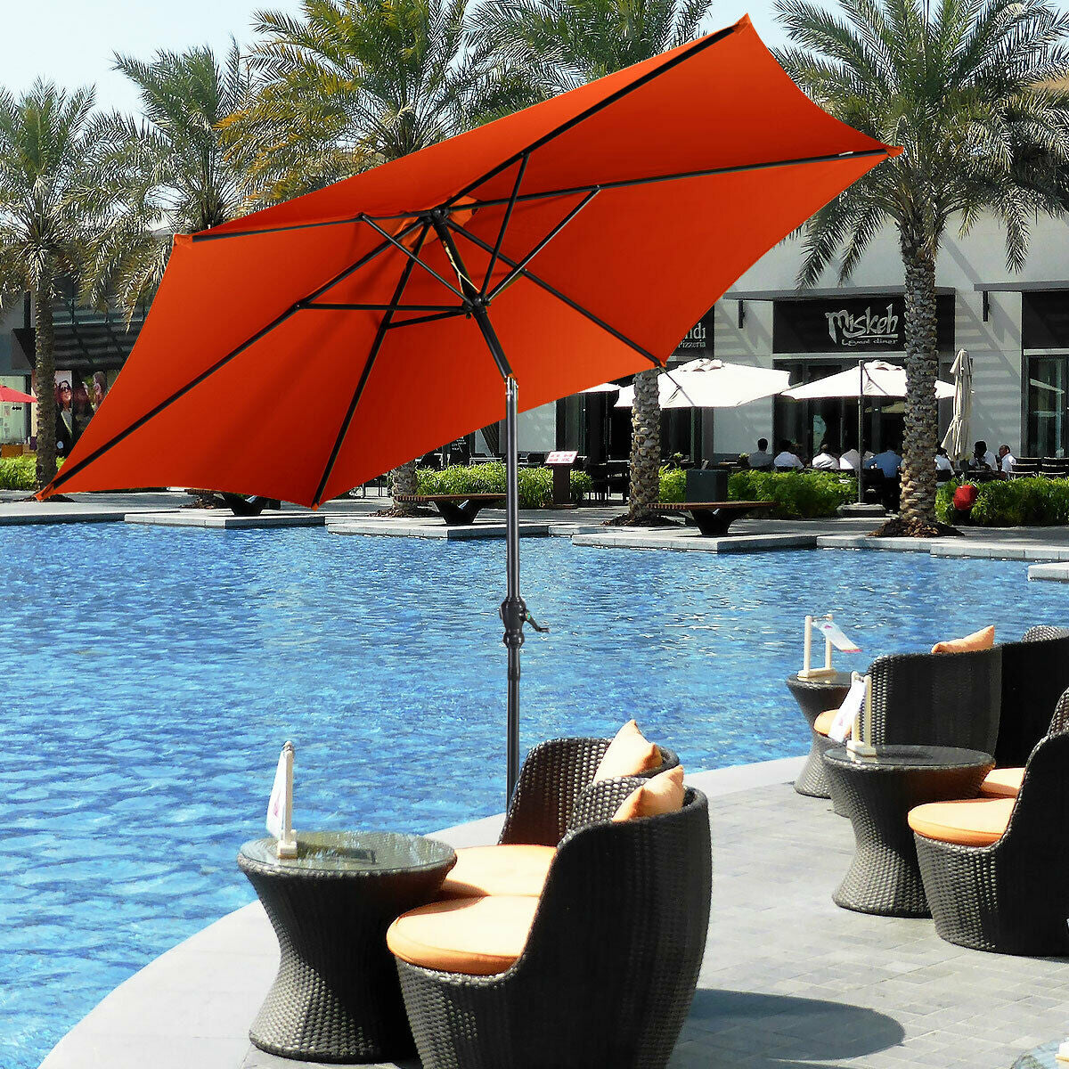 9ft Patio Market Table Umbrella with Push Button Tilt and Crank-OrangeÂ 