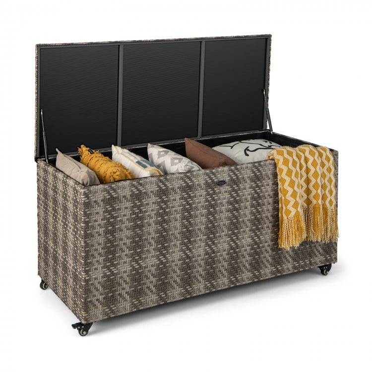 96 Gallon PE Wicker Outdoor Storage Box with 4 Wheels 