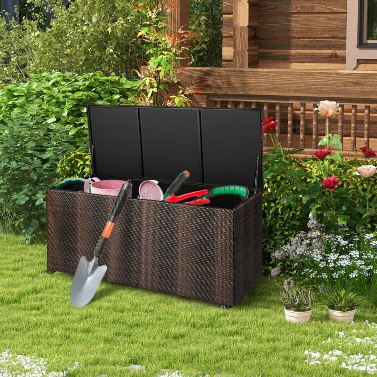 96 Gallon PE Wicker Outdoor Storage Box with 4 Wheels 