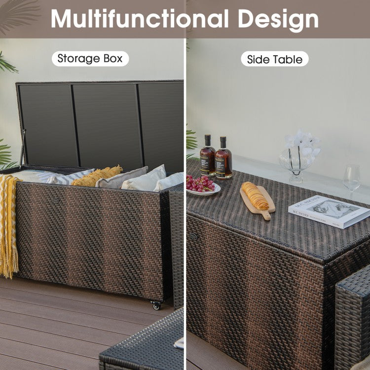 96 Gallon PE Wicker Outdoor Storage Box with 4 Wheels 