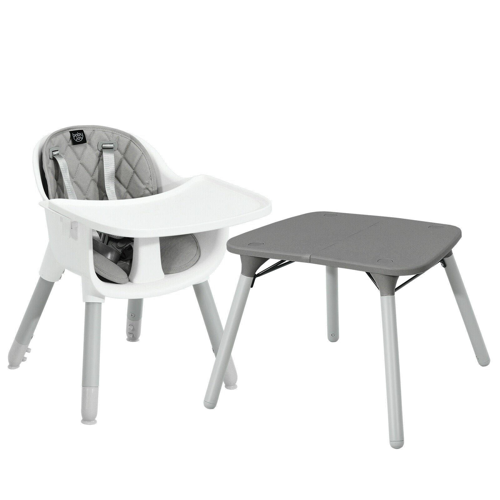 4-in-1 Baby Convertible Toddler Table Chair Set with PU Cushion-Gray 