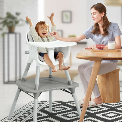 4-in-1 Baby Convertible Toddler Table Chair Set with PU Cushion-Gray 