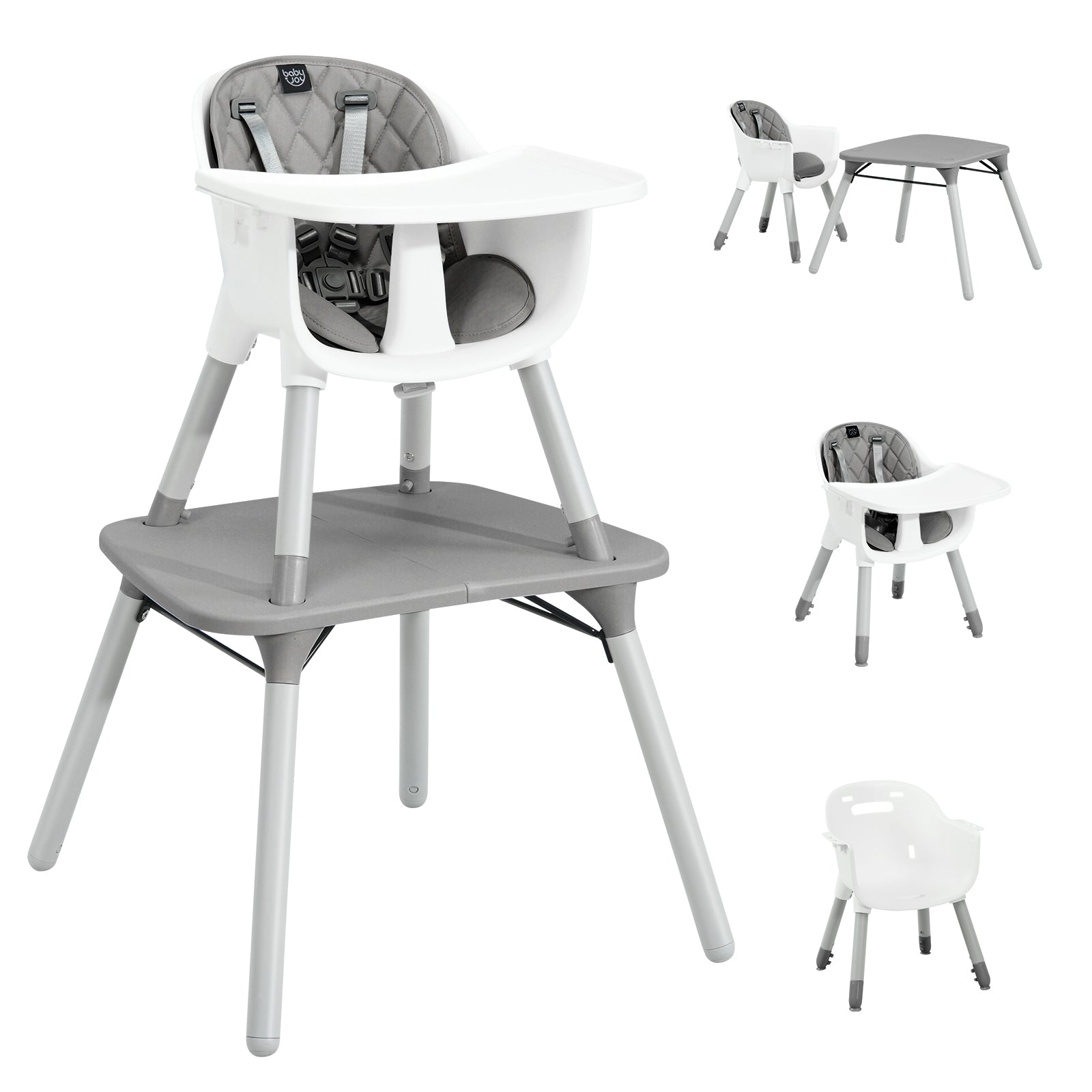 4-in-1 Baby Convertible Toddler Table Chair Set with PU Cushion-Gray 