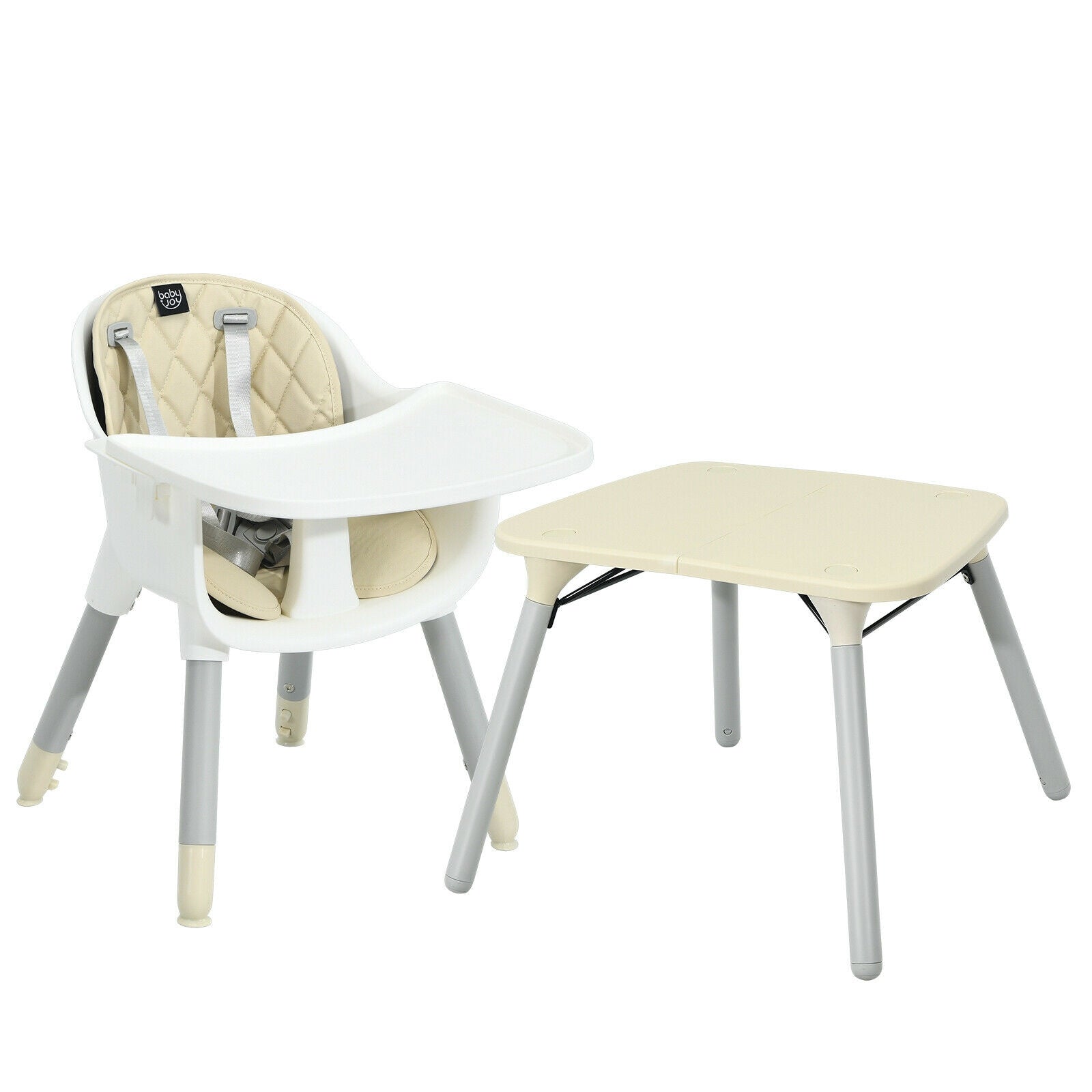 4-in-1 Baby Convertible Toddler Table Chair Set with PU Cushion-Beige 