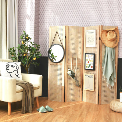 4-Panel Pegboard Display 5 Feet Tall Folding Privacy Screen for Craft Display OrganizedÂ 
