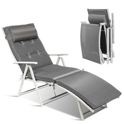 Adjustable Outdoor Lightweight Folding Chaise Lounge Chair with Pillow-GrayÂ 