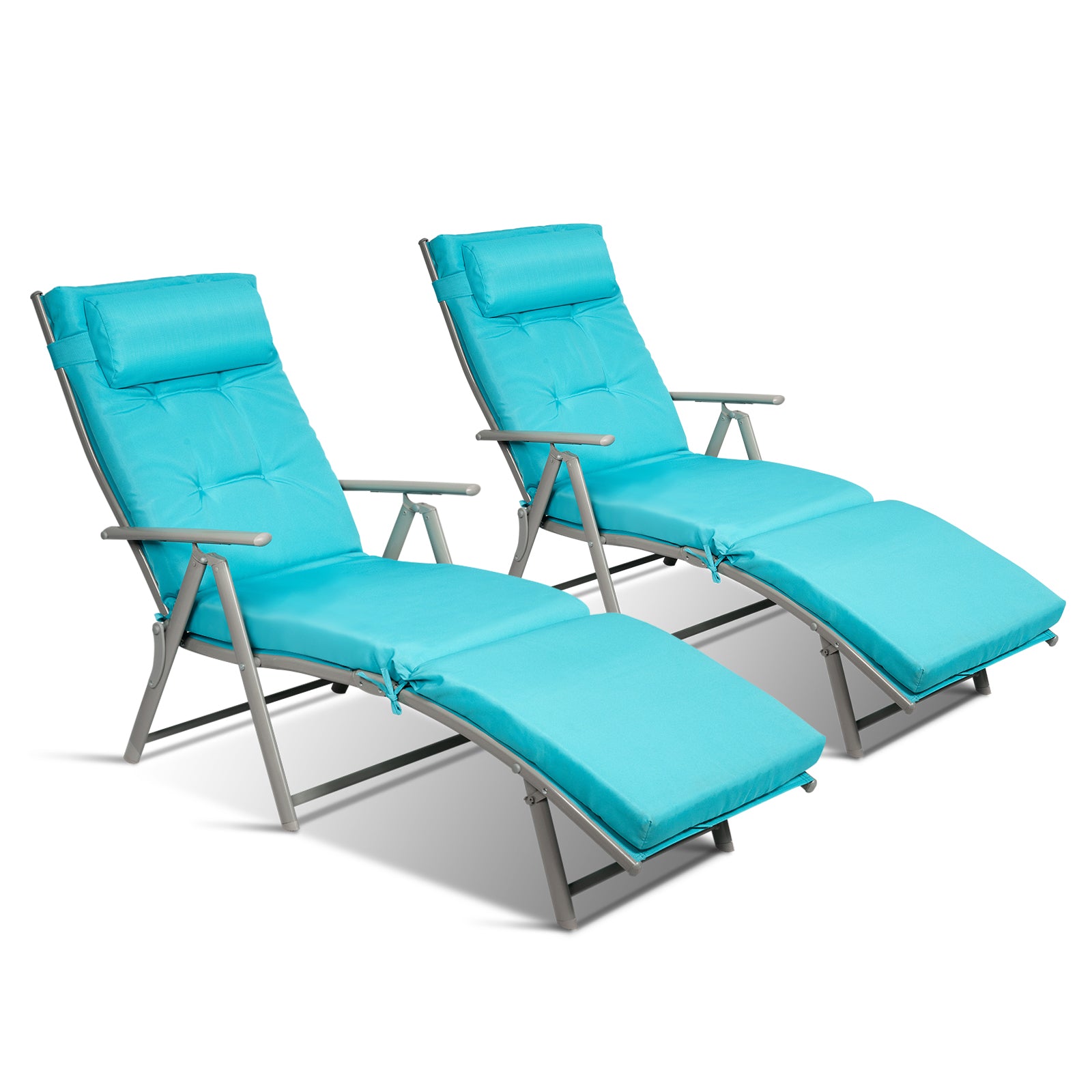 Adjustable Outdoor Lightweight Folding Chaise Lounge Chair with Pillow-Blue