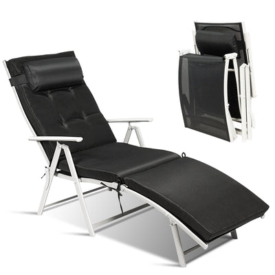 Adjustable Outdoor Lightweight Folding Chaise Lounge Chair with Pillow-BlackÂ 
