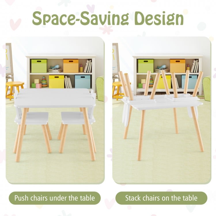 3 Pieces Kids Table and Chairs Set for Arts Crafts Snack Time-White