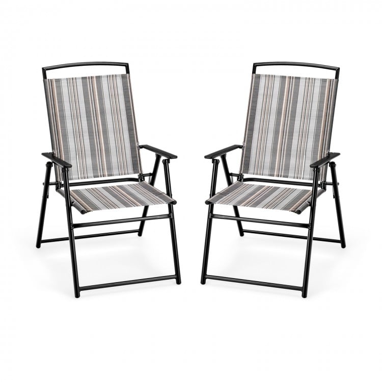 Set of 2 Patio Folding Sling Chairs Space-saving Dining Chair-Gray