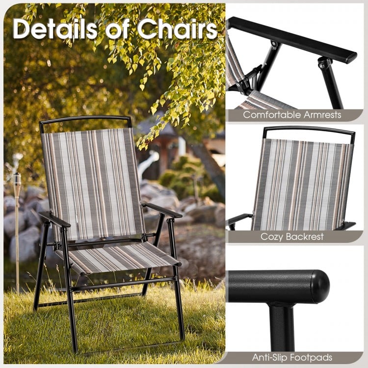 Set of 2 Patio Folding Sling Chairs Space-saving Dining Chair-Gray
