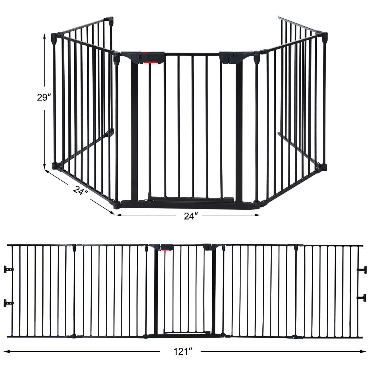 115 Inch Length 5 Panel Adjustable Wide Fireplace Fence-Black