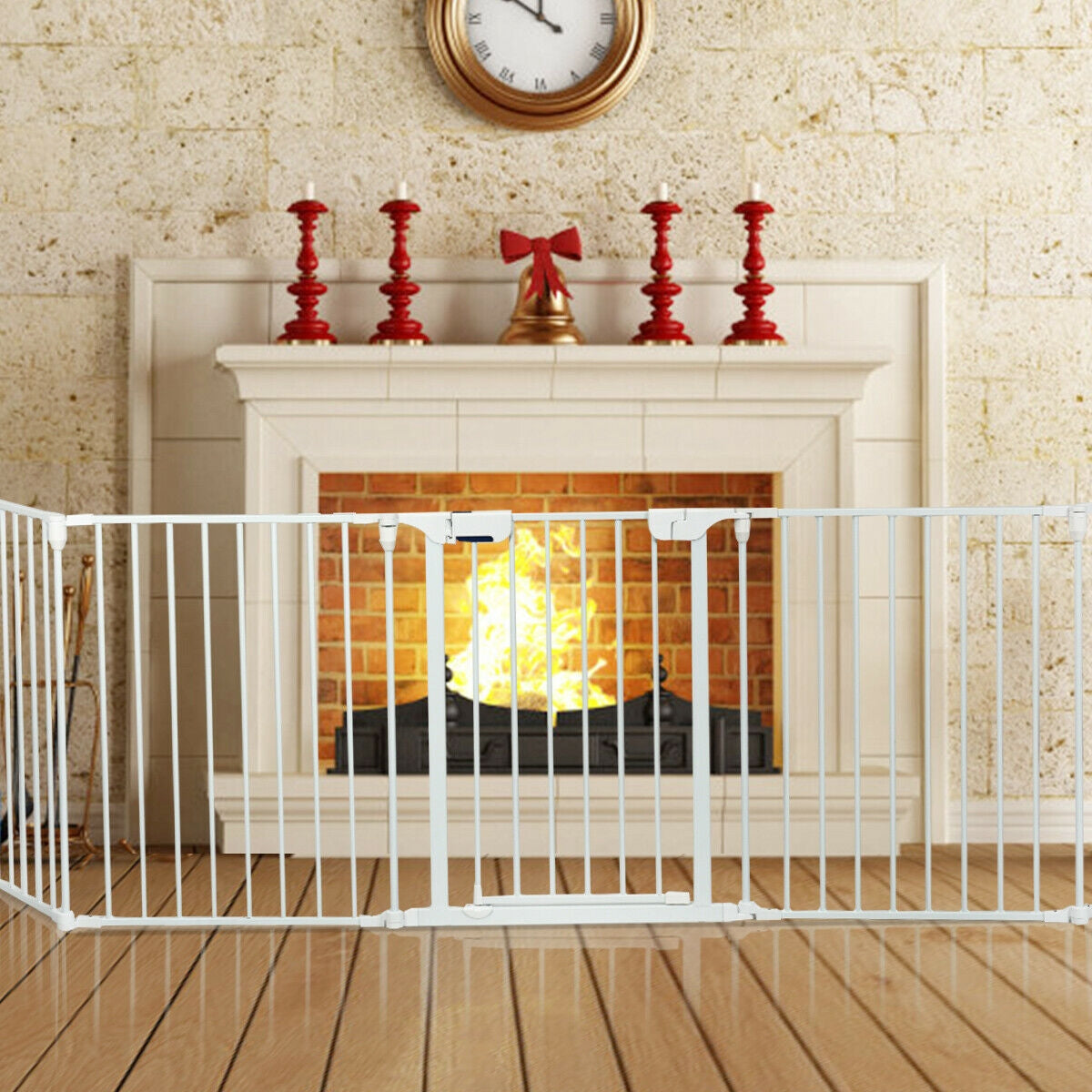 115 Inch Length 5 Panel Adjustable Wide Fireplace Fence-WhiteÂ 