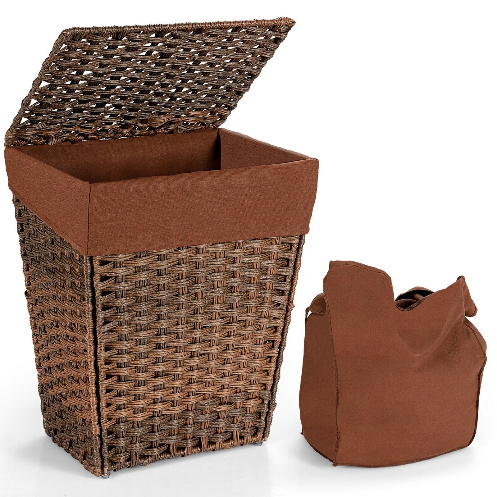 Foldable Handwoven Laundry Hamper with Removable Liner-Brown