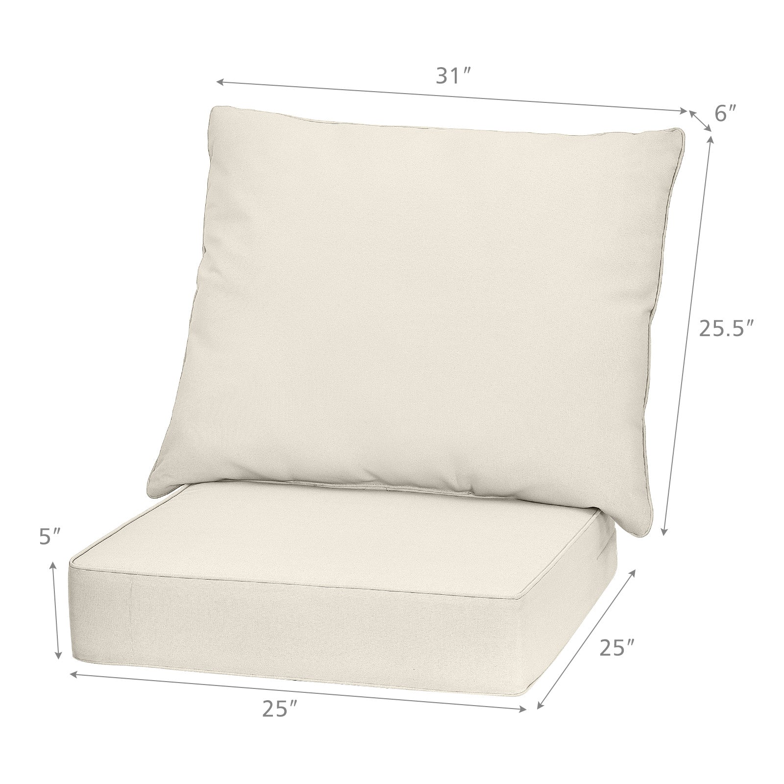 Deep Seat Chair Cushion Pads Set with Rope Belts for Indoor and Outdoor-Beige 