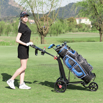 3 Wheel Durable Foldable Steel Golf Cart with Mesh BagÂ 
