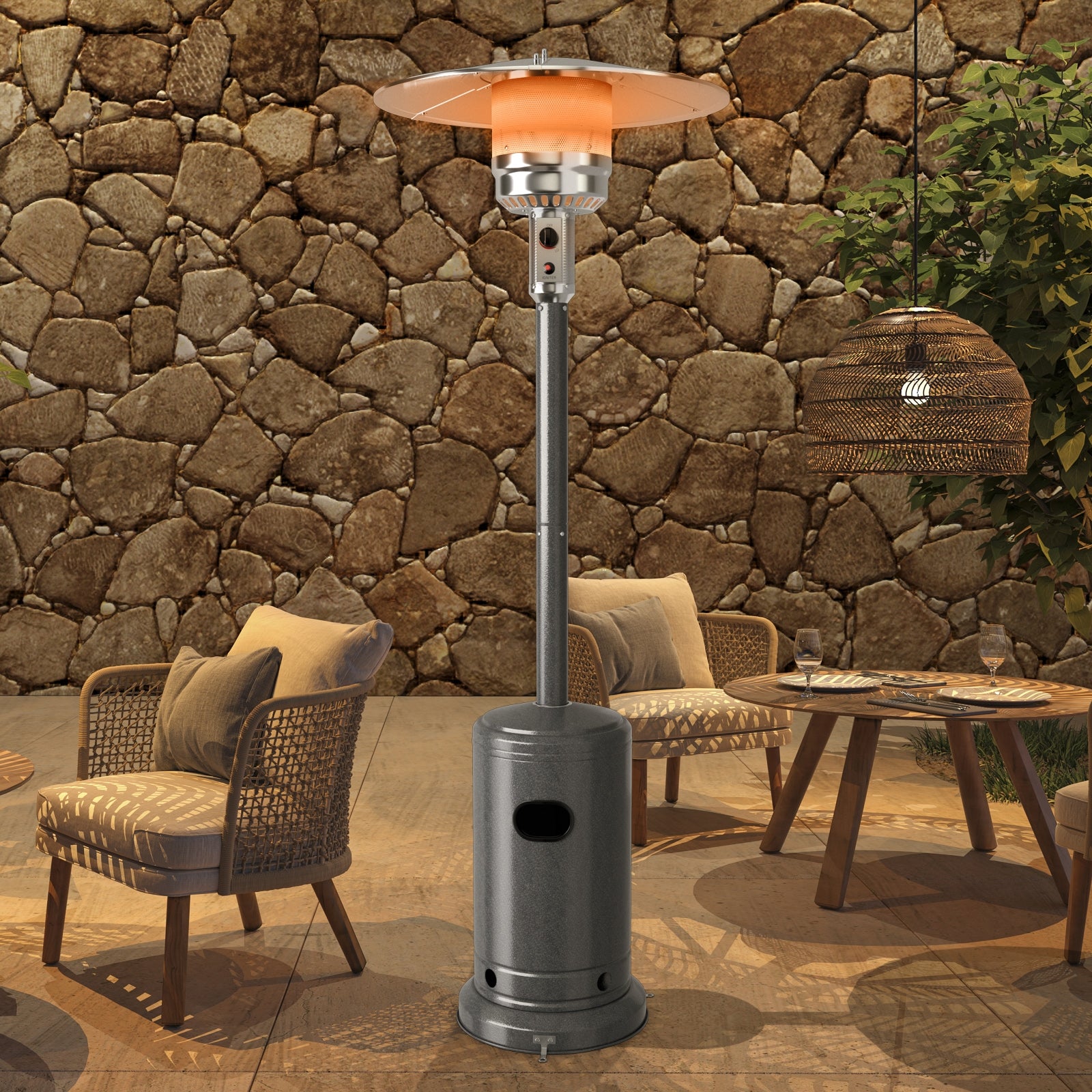 50000BTU Garden Propane Standing LP Gas Steel Accessories Heater-Gray