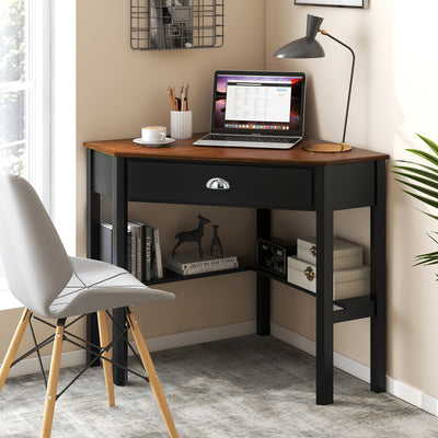 Corner Wooden Piece Laptop Computer Desk-CoffeeÂ 