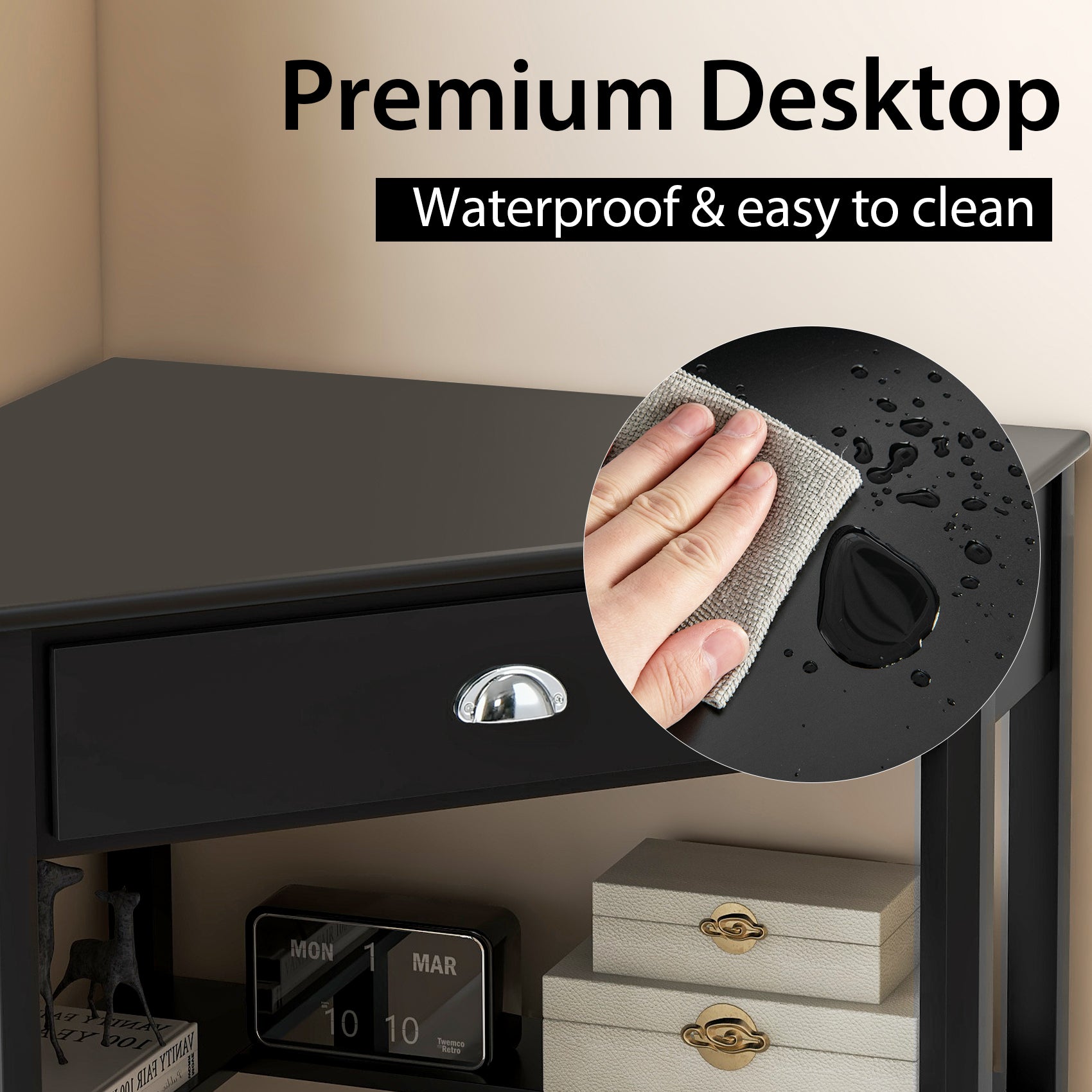 Corner Wooden Piece Laptop Computer Desk-BlackÂ 
