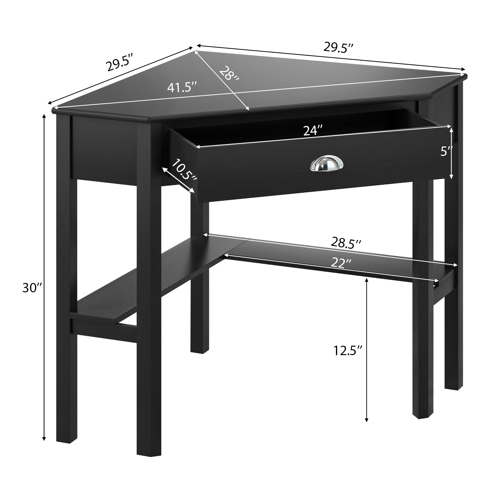 Corner Wooden Piece Laptop Computer Desk-BlackÂ 