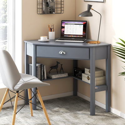 Corner Wooden Piece Laptop Computer Desk-GrayÂ 