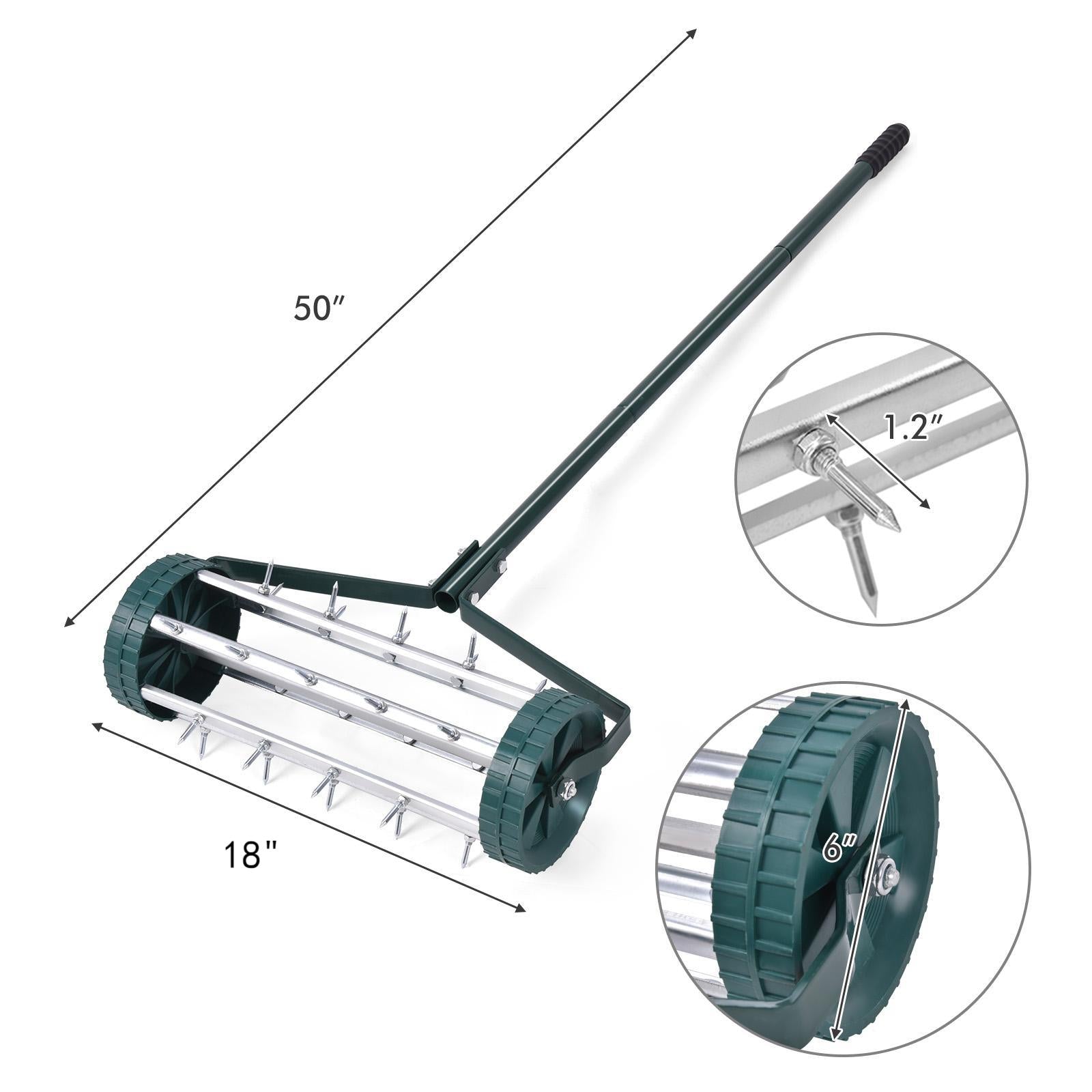 18 Inch Rolling Lawn Aerator with Anti-slip Handle and Tine Spikes