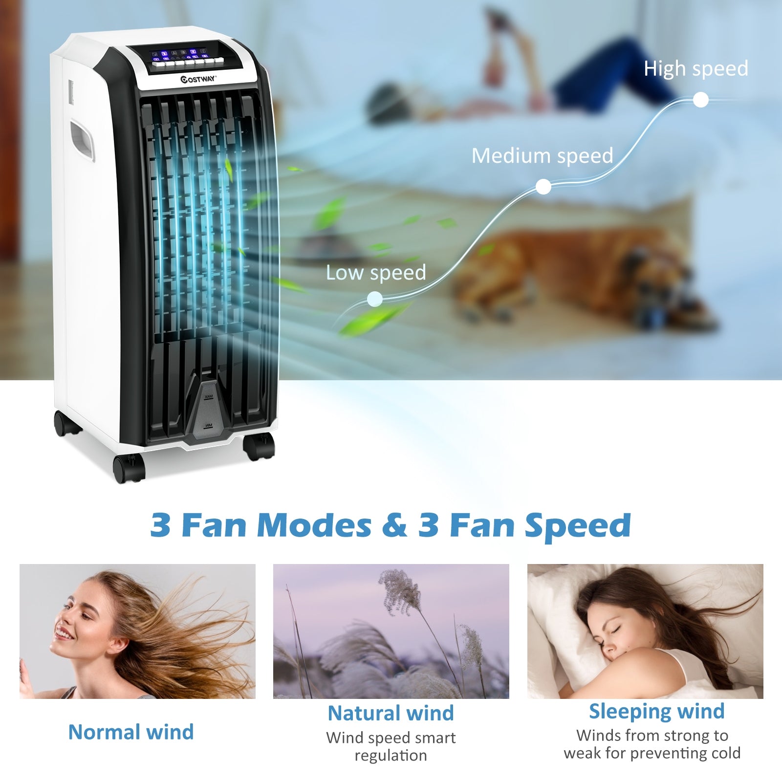 Portable Evaporative Air Cooler with 3 Wind Modes and Timer for Home OfficeÂ 