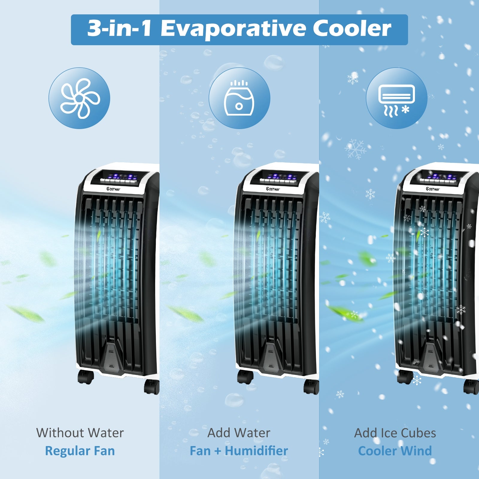 Portable Evaporative Air Cooler with 3 Wind Modes and Timer for Home OfficeÂ 