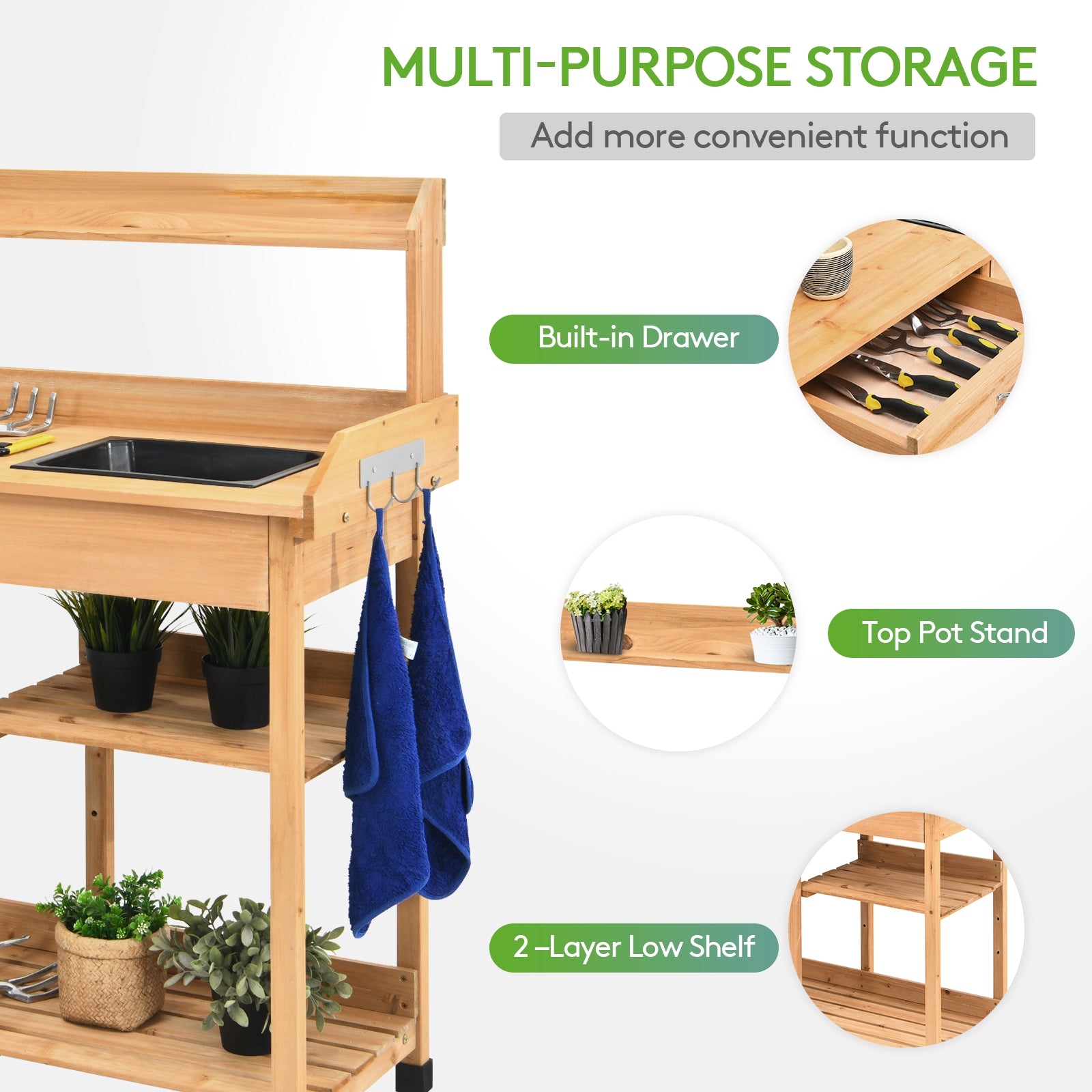 Outdoor Lawn Patio Potting Bench Storage Table ShelfÂ 